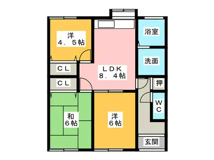 JR太多線 美濃川合駅 徒歩15分 2階建 築24年(3DK/2階)の間取り写真
