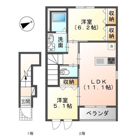 アンベリール(2LDK/2階)の間取り写真