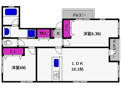 リフージュ本山(2LDK/2階)の間取り写真