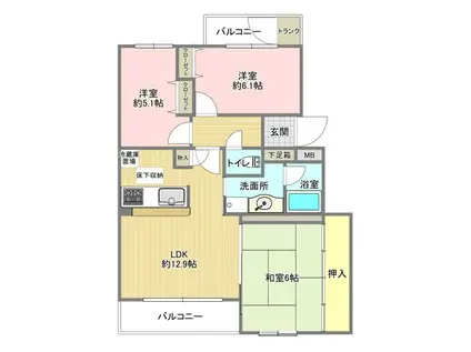 ロイヤルシャトー市名坂公園(3LDK/1階)の間取り写真