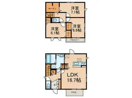 ジョアセジュール博多南D棟1(3LDK/1階)の間取り写真