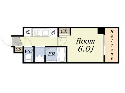 エステムコート難波ウエスト-SIDE Vアジュール(1K/6階)の間取り写真