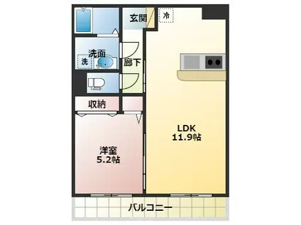 ユーミー奥田(1LDK/4階)の間取り写真