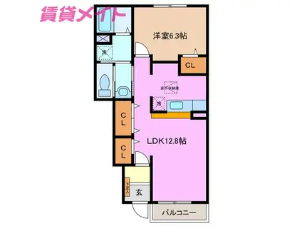 ヴェリテ・ボーII(1LDK/1階)の間取り写真