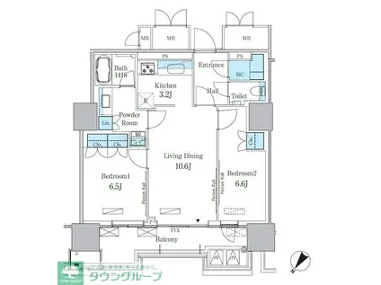 HARUMI FLAG PORT VILLAGE A棟(2LDK/17階)の間取り写真