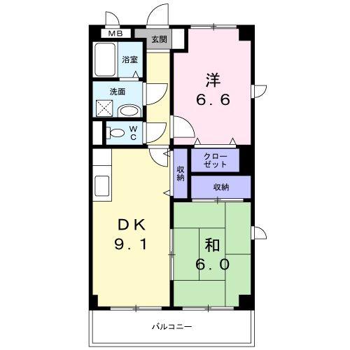 フィネス松縄(2DK/2階)の間取り写真