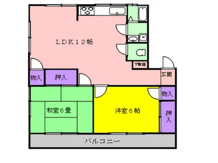 プチパレス日夏B棟(2LDK/1階)の間取り写真
