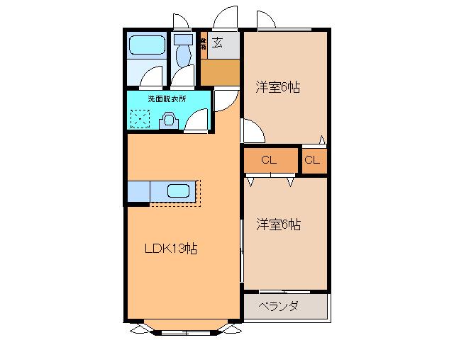 シャトーマルセン(2LDK/1階)の間取り写真