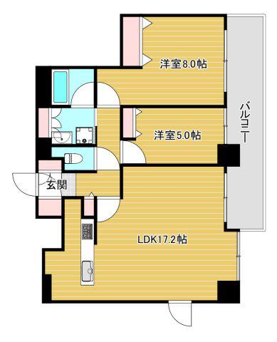 クロスレジデンス大阪新町(2LDK/21階)の間取り写真