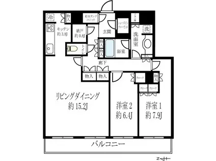 ラゾーナ川崎レジデンス・セントラルタワー(2LDK/33階)の間取り写真