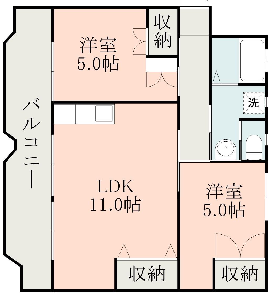第1鶴栄ビル(2LDK/2階)の間取り写真