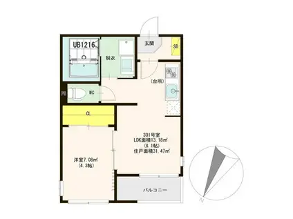 ハーモニーテラス青木2(1LDK/3階)の間取り写真