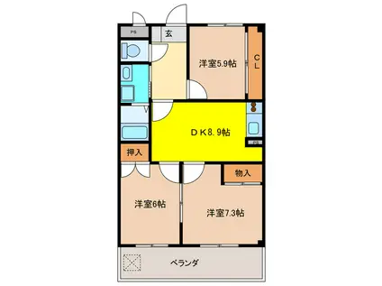 サンシティー中ノ宮A(3DK/3階)の間取り写真