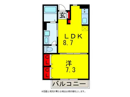 ソレイユ八幡(1LDK/2階)の間取り写真