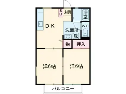 千波ハイツA・B(2DK/2階)の間取り写真