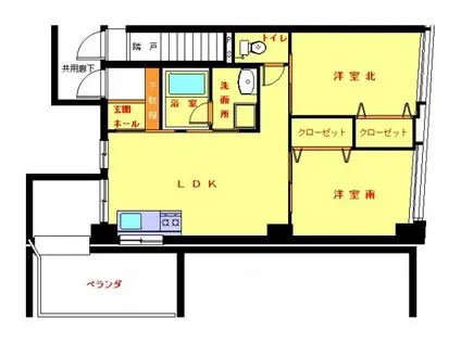 石黒本館ビル(2LDK/4階)の間取り写真
