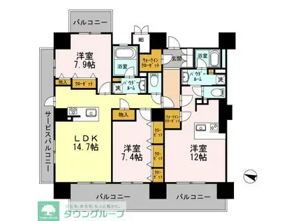 ロイヤルパークスERささしま ウエスト(3LDK/9階)の間取り写真