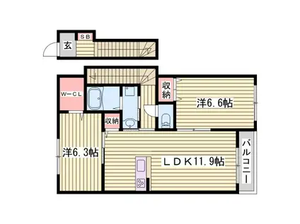 ヴ―ヴレ(2LDK/2階)の間取り写真