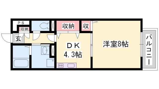 ウイング上郡(1DK/2階)の間取り写真