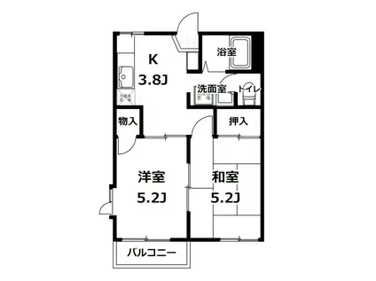 ロイヤルヴィレッジ21 B棟(2K/2階)の間取り写真