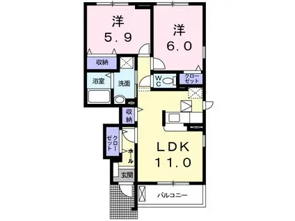メゾン・ド・リアンX(2LDK/1階)の間取り写真
