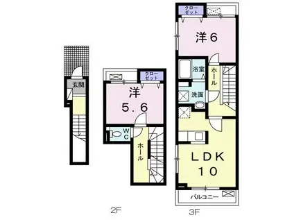 キンダーテラッセI(2LDK/2階)の間取り写真