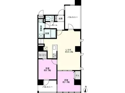 南越谷・PJ(2LDK/6階)の間取り写真