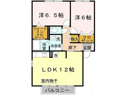 アルカディア A棟 栗東市高野(2LDK/2階)の間取り写真