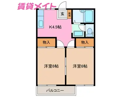 モンシャトー C棟(2K/2階)の間取り写真