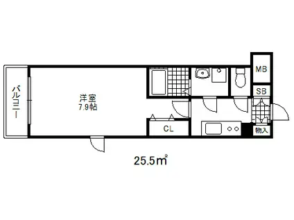 エスリード三宮旭通(1K/7階)の間取り写真