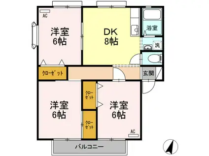 サンガーデン水川B棟(3DK/2階)の間取り写真