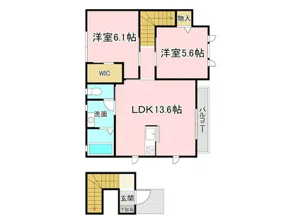 メゾンランジュ高野(2LDK/2階)の間取り写真