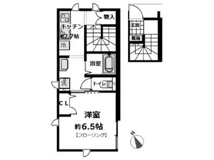 M カーザ(1K/2階)の間取り写真