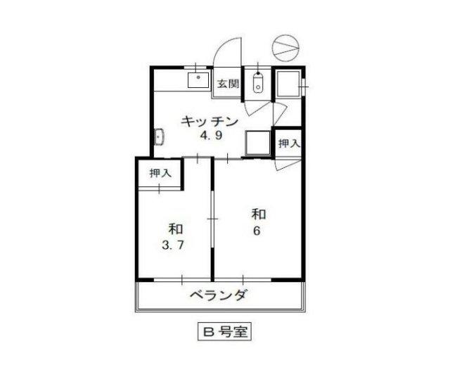 コーポはなやしき(2K/1階)の間取り写真