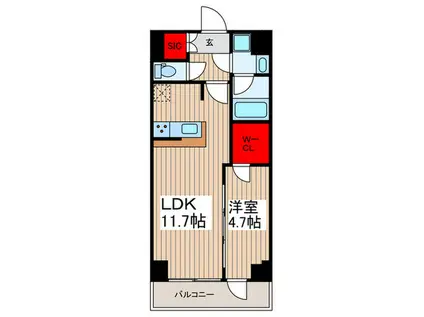 GENOVIA本所吾妻橋IISKYGARDEN(1LDK/7階)の間取り写真