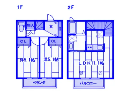 SJ中央林間 B棟(2LDK/2階)の間取り写真