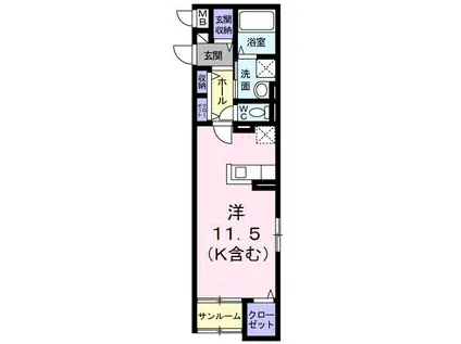 カームタウン(ワンルーム/1階)の間取り写真