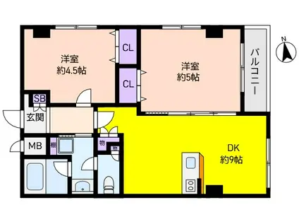 夙川第1コーポラス(2DK/5階)の間取り写真
