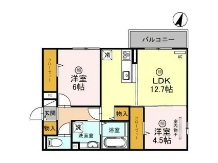 Jソレイユ錦ヶ丘(2LDK/3階)の間取り写真