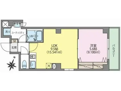 MOCA(1LDK/4階)の間取り写真