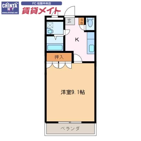 グランディールS・D(1K/1階)の間取り写真