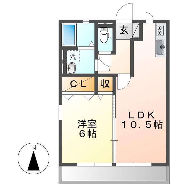 オランジュD(1LDK/2階)の間取り写真