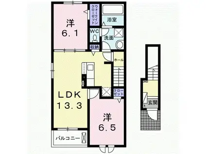 ドリームコート御代田B(2LDK/2階)の間取り写真