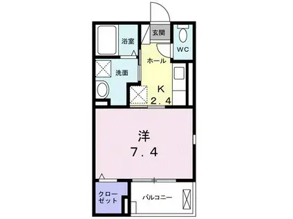 ビューティーヒロII(1K/2階)の間取り写真