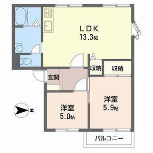 CALMLY 溝口(2LDK/2階)の間取り写真