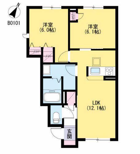クレストールアベニュー II棟(2LDK/1階)の間取り写真
