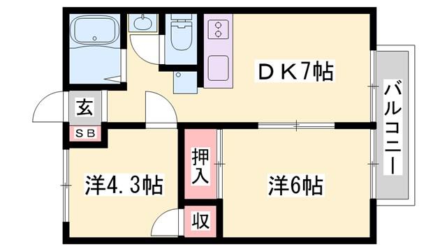サンシティ桂(2DK/1階)の間取り写真