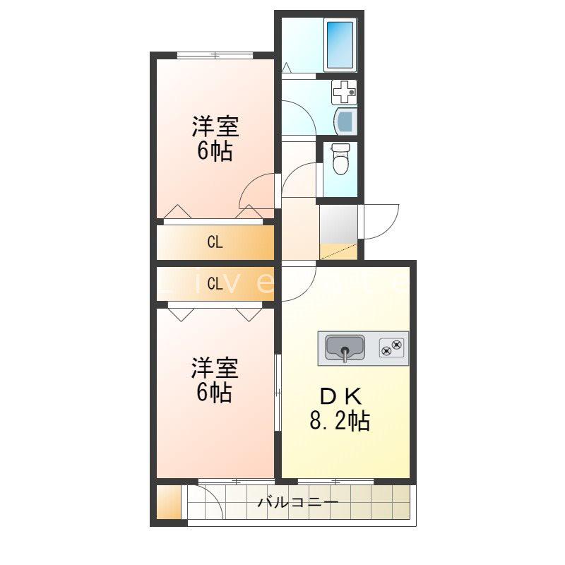 ときわ塩屋レクラン(2DK/2階)の間取り写真