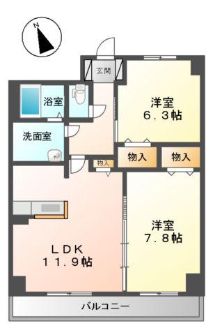 ヴィラシーンABE(2LDK/5階)の間取り写真