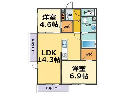 グランドメゾン(2LDK/3階)の間取り写真